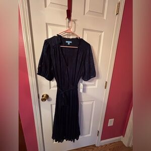 Draper James Elegant Navy Midi Dress! SZ LARGE hi-lo Jacquard Dress!New with tag